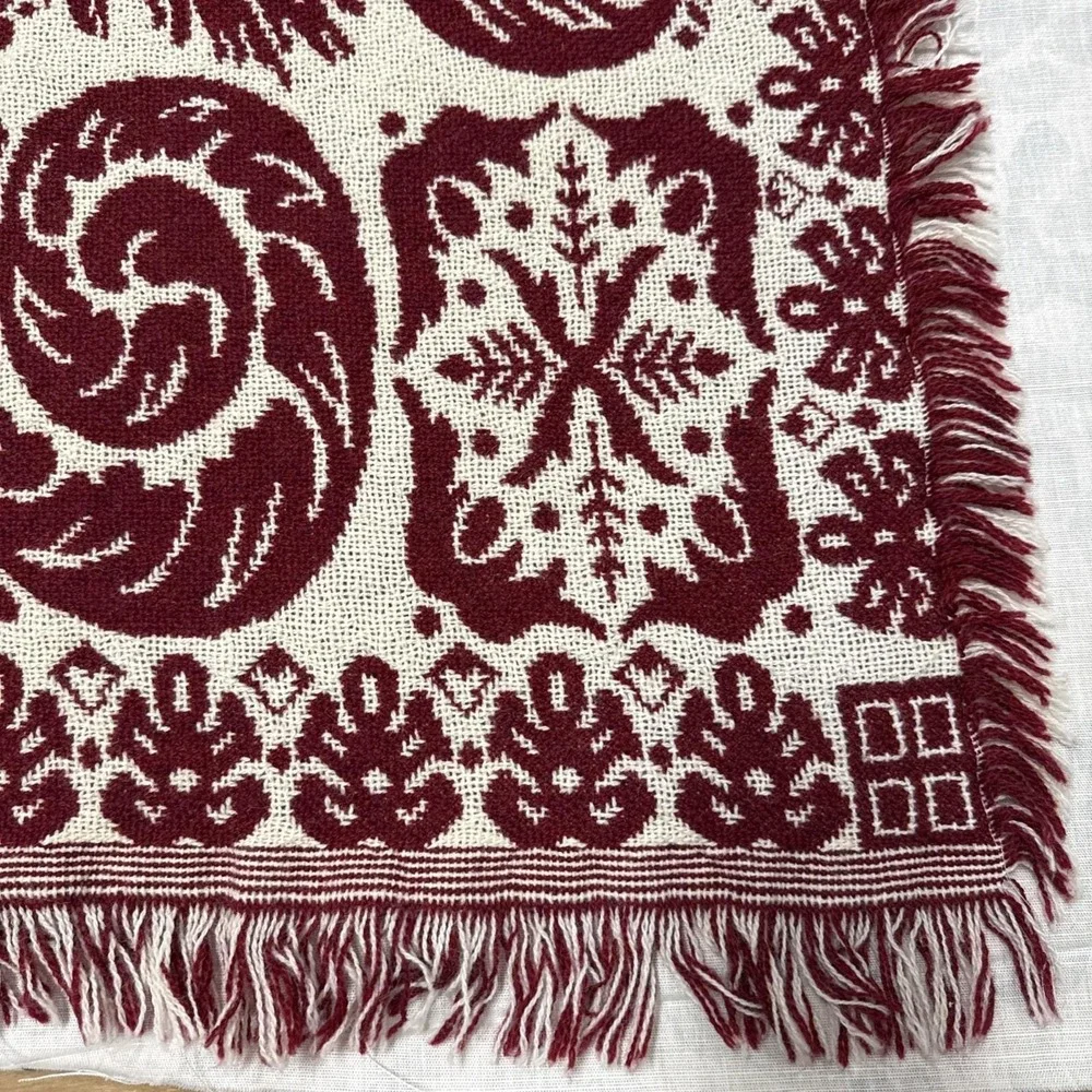 Vintage Goodwin Weavers Burgundy White Jacquard Throw Wool Blanket  W/Firebird